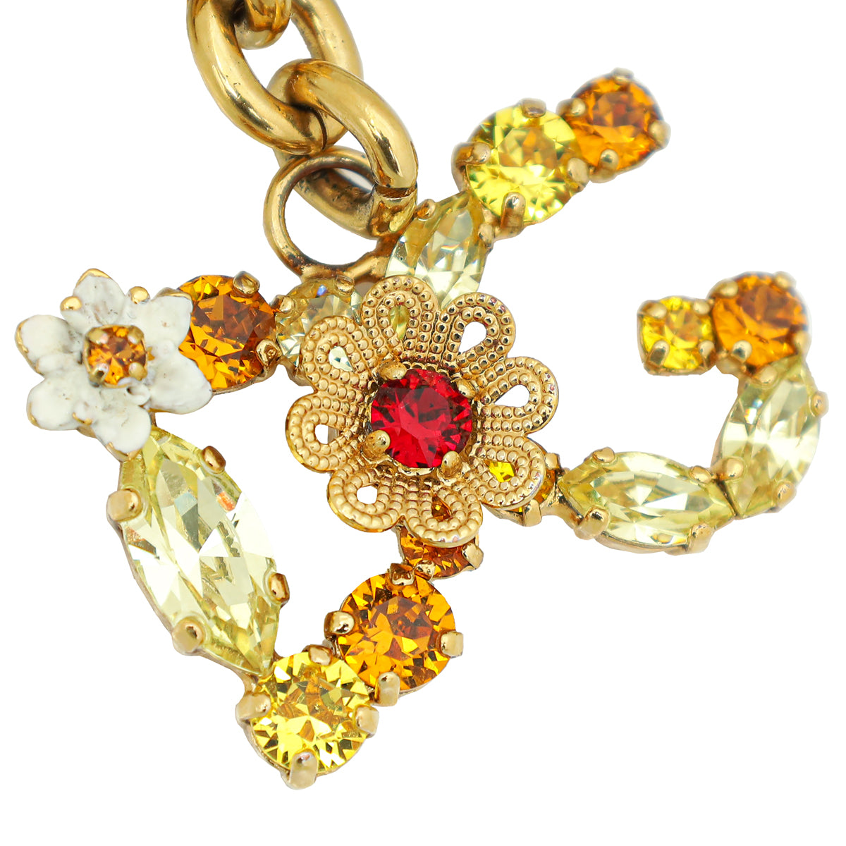 Dolce & Gabbana Yellow DG Crystal Bag Charm Key Holder-Dolce & Gabbana-THE CLOSET