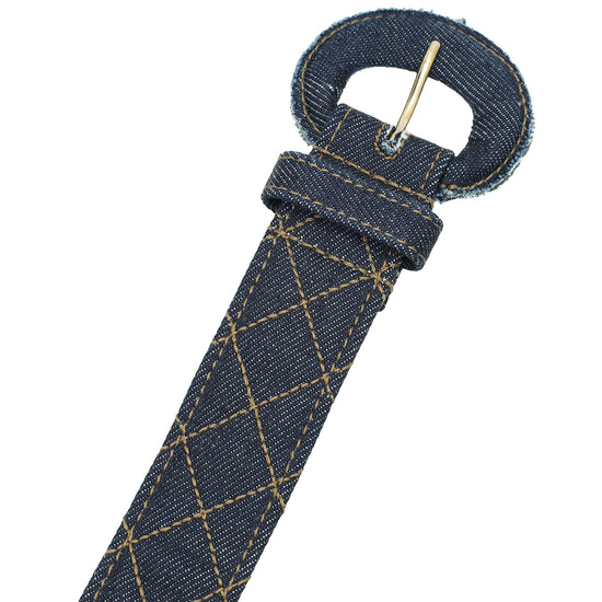 Dolce & Gabbana Blue Denim Quilted Logo Belt 34