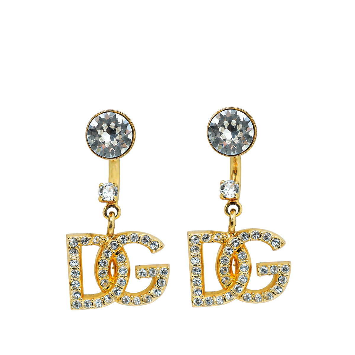Dolce & Gabbana Gold DG Crystal Drop Earrings-Dolce & Gabbana-THE CLOSET