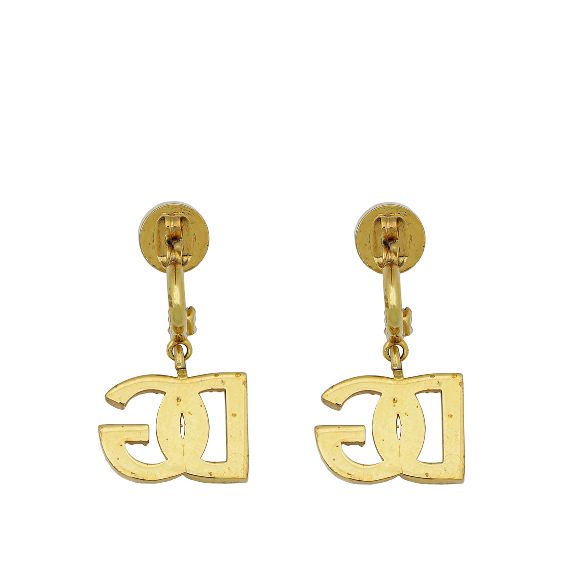 Dolce & Gabbana Gold DG Crystal Drop Earrings-Dolce & Gabbana-THE CLOSET