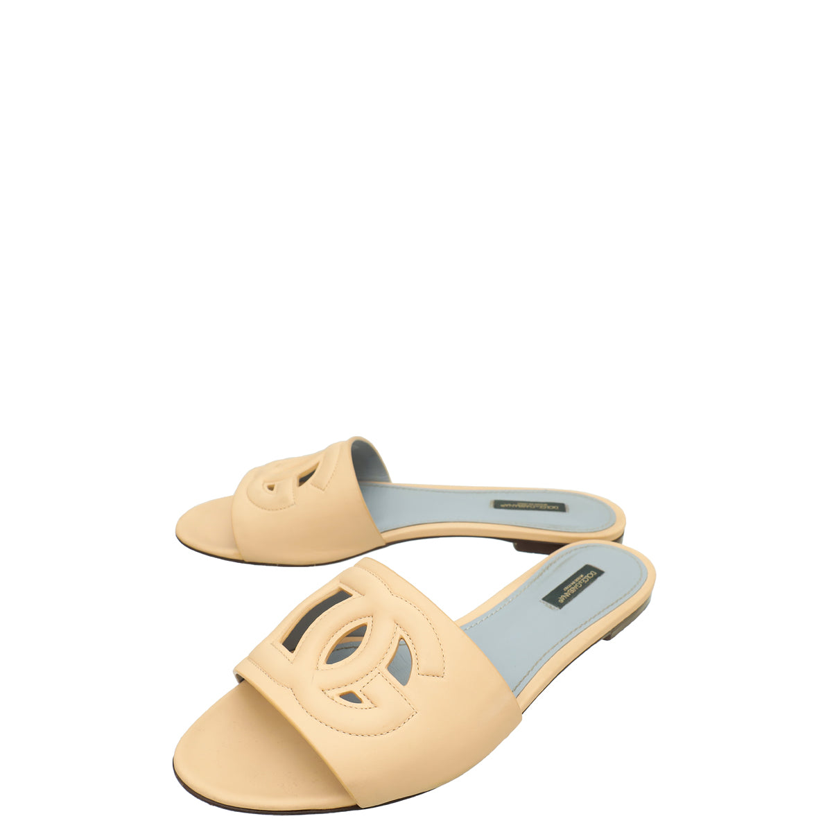 Dolce & Gabbana Nude Bianca Slides w/DG Millennials Cut Out Logo 39.5-Dolce & Gabbana-THE CLOSET