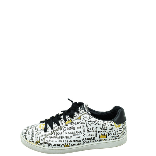 Dolce & Gabbana Bicolor Bambino Graffiti Lace Up Sneakers 36