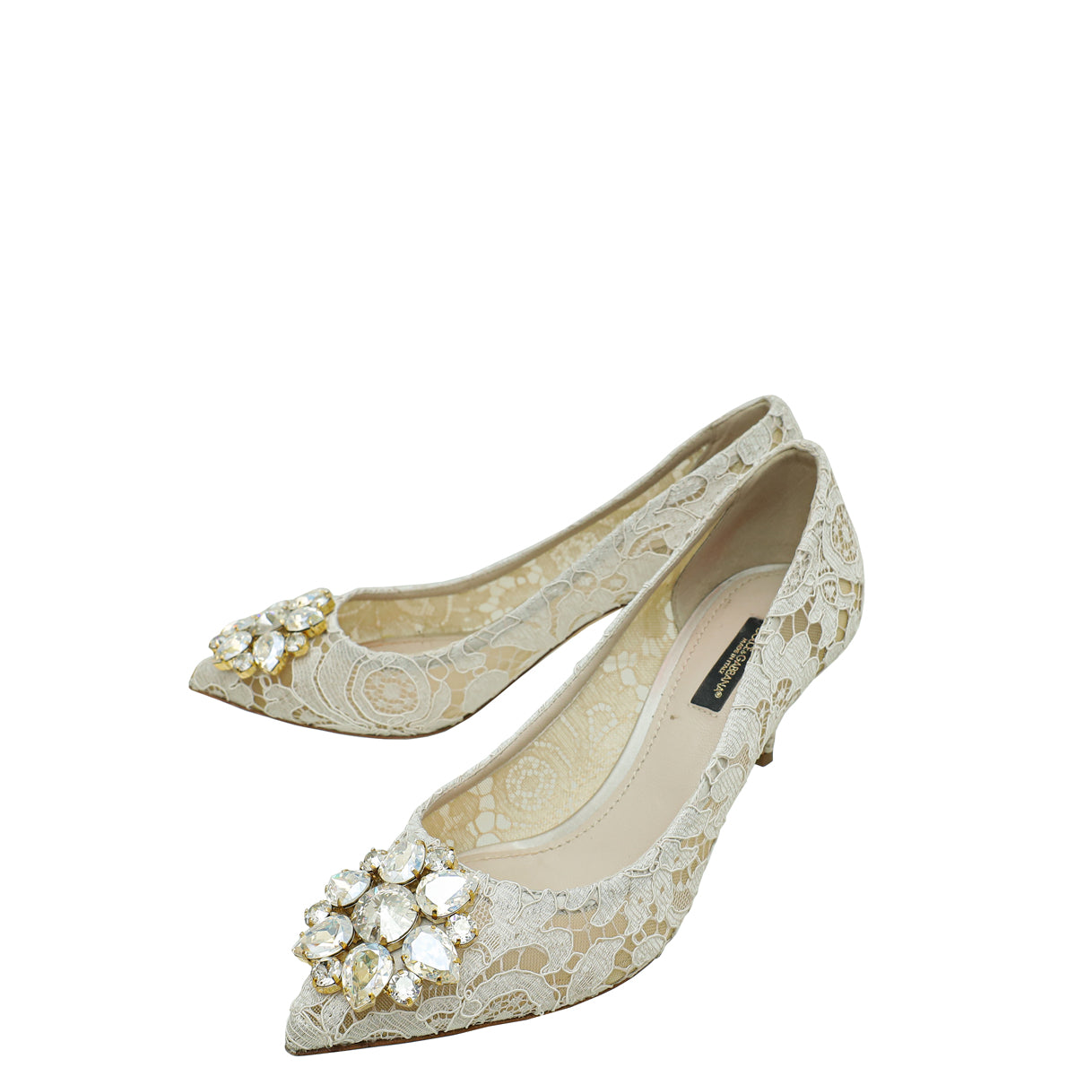 Dolce & Gabbana Light Grey Lace Bellucci Pump 37-Dolce & Gabbana-THE CLOSET