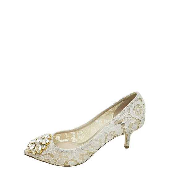 Dolce & Gabbana Light Grey Lace Bellucci Pump 37