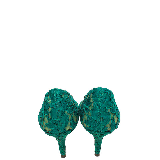 Dolce & Gabbana Green Lace Bellucci Pump 37