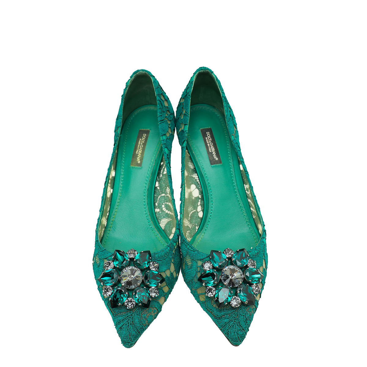 Dolce & Gabbana Green Lace Bellucci Pump 37