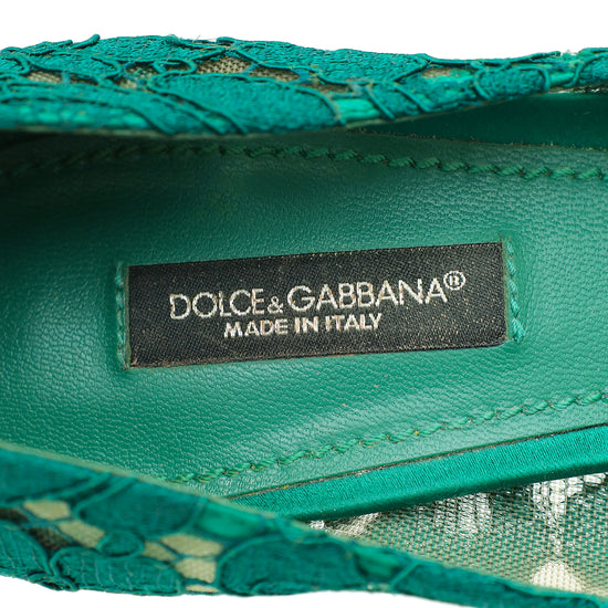 Dolce & Gabbana Green Lace Bellucci Pump 37