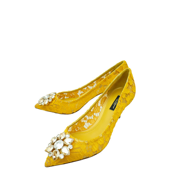 Dolce & Gabbana Yellow Bellucci Lace Embellished Pump 37