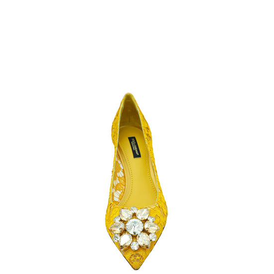 Dolce & Gabbana Yellow Bellucci Lace Embellished Pump 37