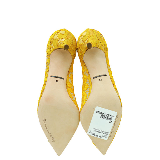 Dolce & Gabbana Yellow Bellucci Lace Embellished Pump 37