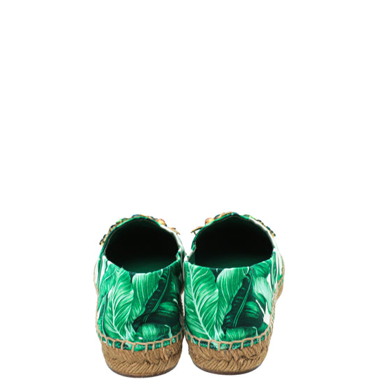 Dolce & Gabbana Green Banana Leaf Print Crystal Embellished Espadrille 37