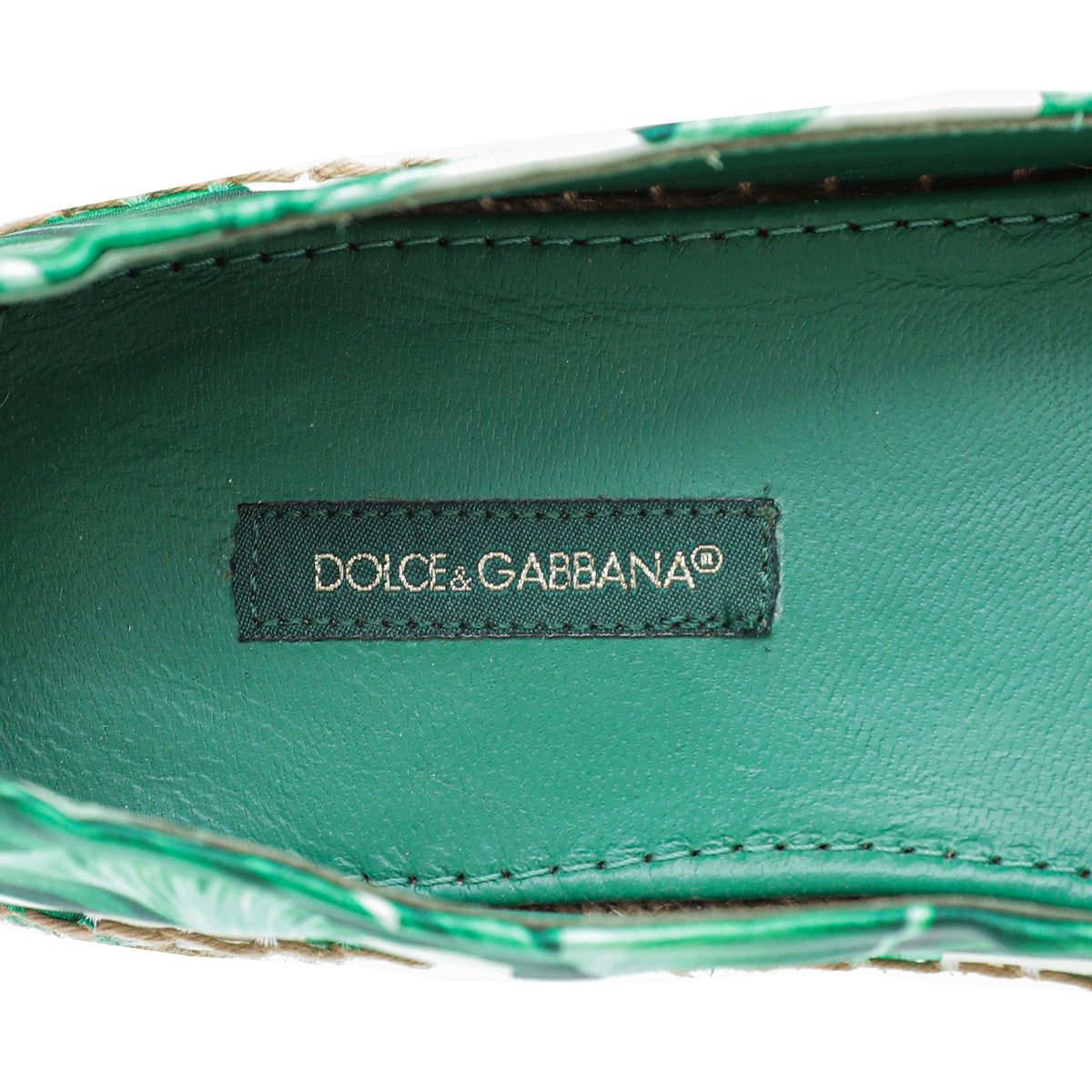 Dolce & Gabbana Green Banana Leaf Print Crystal Embellished Espadrille 37