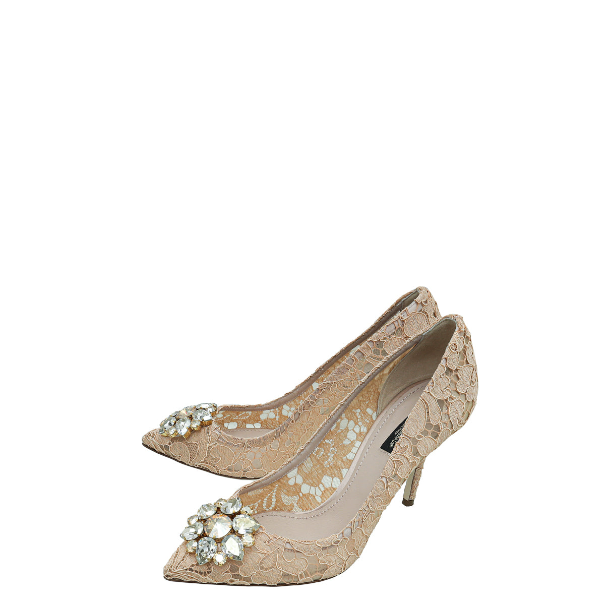 Dolce & Gabbana Peach Bellucci Lace Embellished Pump 38.5-Dolce & Gabbana-THE CLOSET