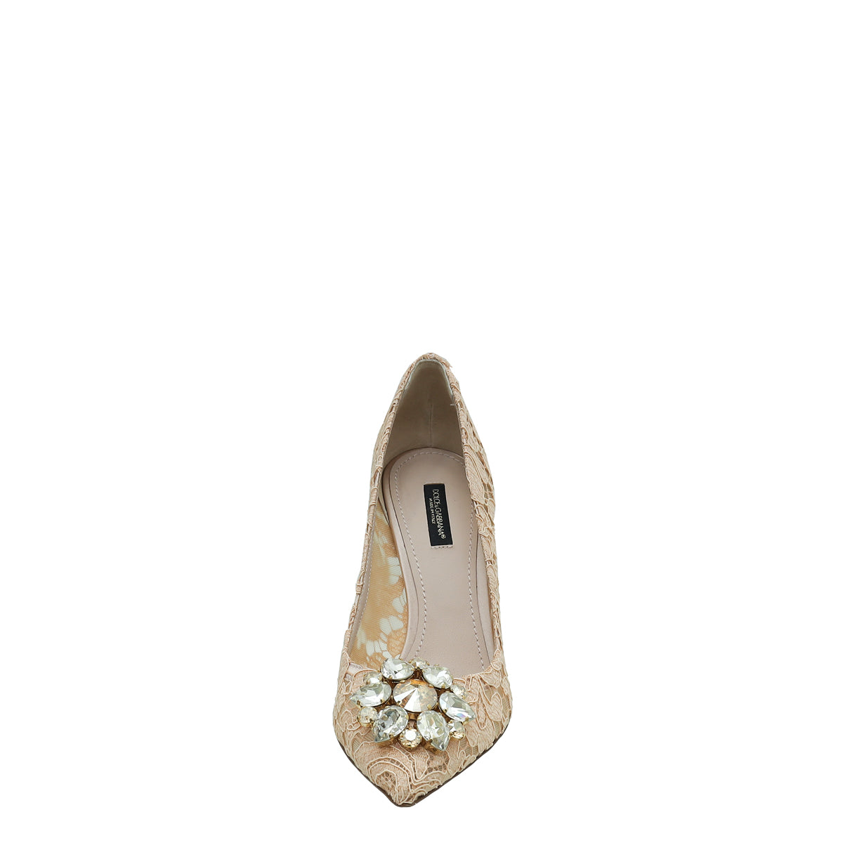 Dolce & Gabbana Peach Bellucci Lace Embellished Pump 38.5-Dolce & Gabbana-THE CLOSET