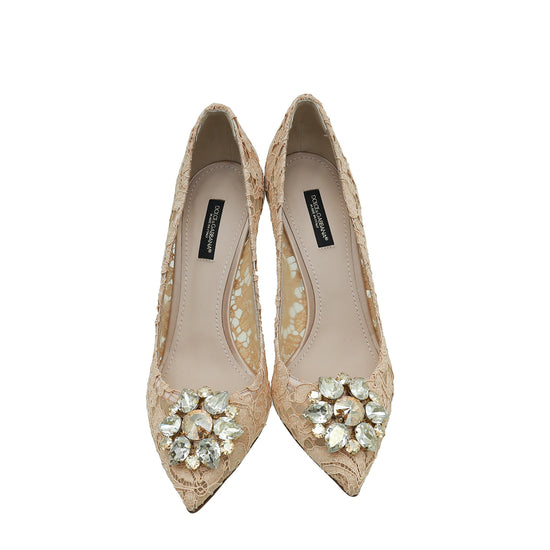 Dolce & Gabbana Peach Bellucci Lace Embellished Pump 38.5