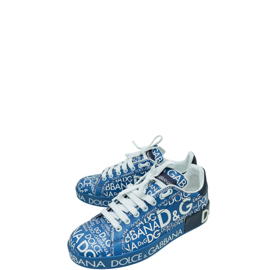 Dolce & Gabbana Blue Logo Print Portofino Low-Top Sneakers 38.5
