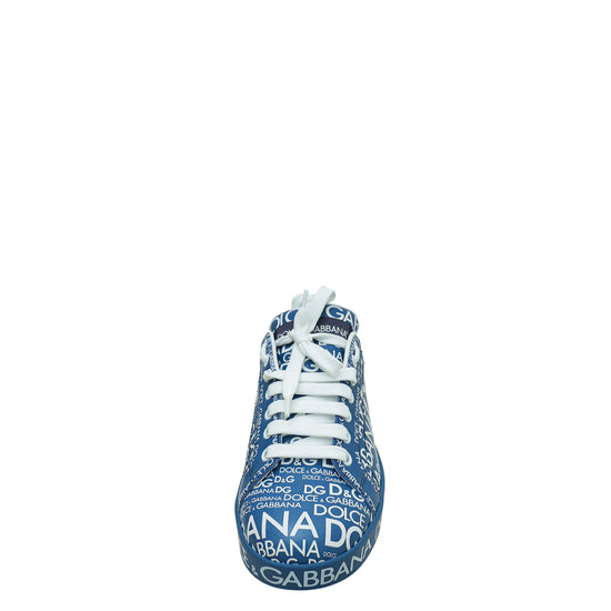 Dolce & Gabbana Blue Logo Print Portofino Low-Top Sneakers 38.5