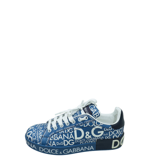 Dolce & Gabbana Blue Logo Print Portofino Low-Top Sneakers 38.5