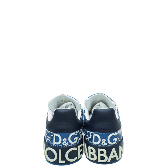 Dolce & Gabbana Blue Logo Print Portofino Low-Top Sneakers 38.5