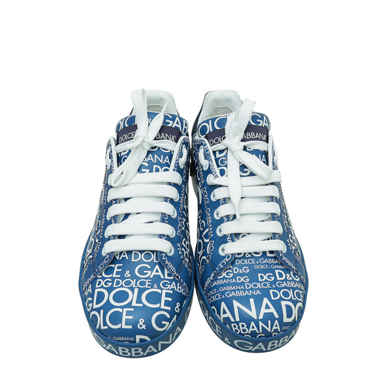 Dolce & Gabbana Blue Logo Print Portofino Low-Top Sneakers 38.5