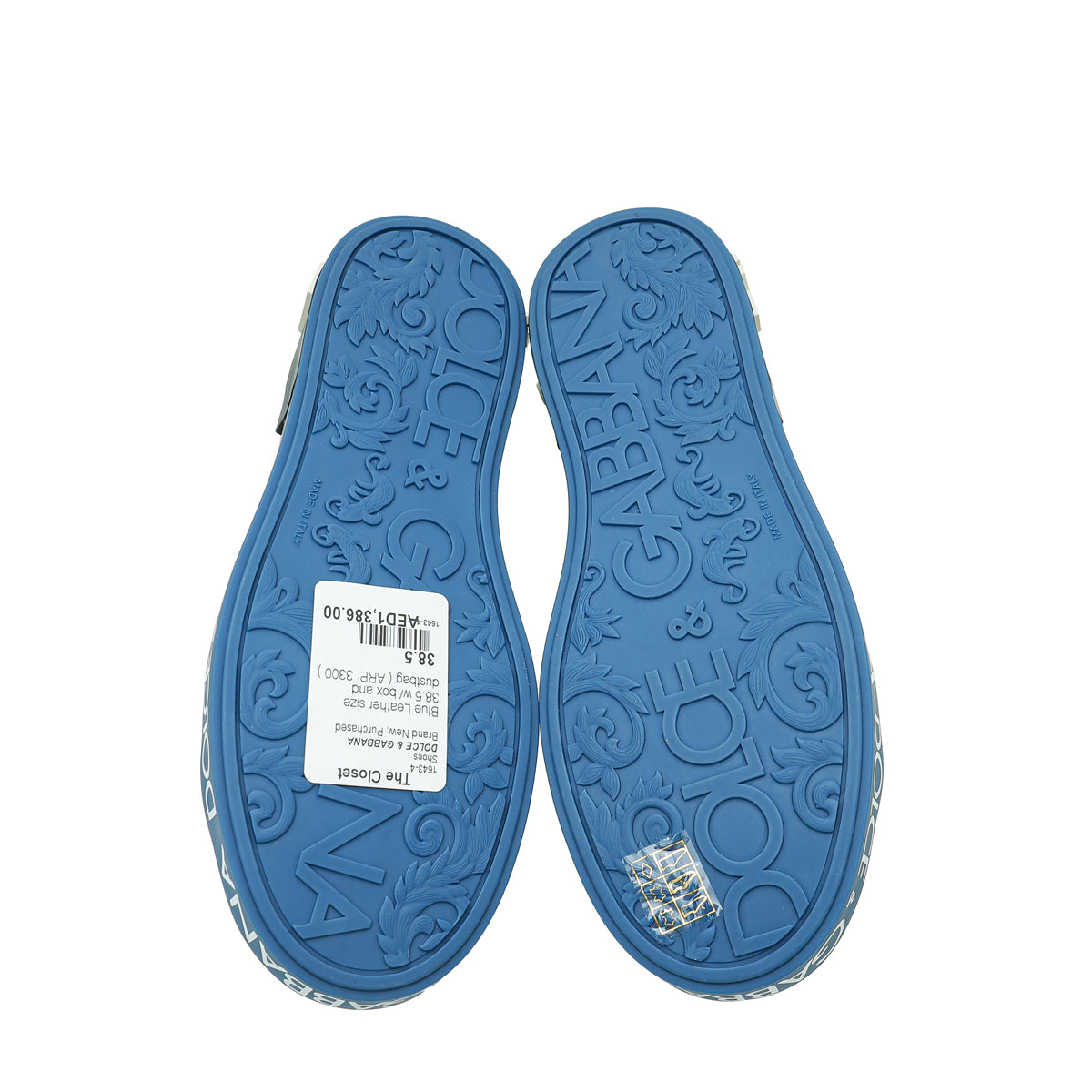 Dolce & Gabbana Blue Logo Print Portofino Low-Top Sneakers 38.5