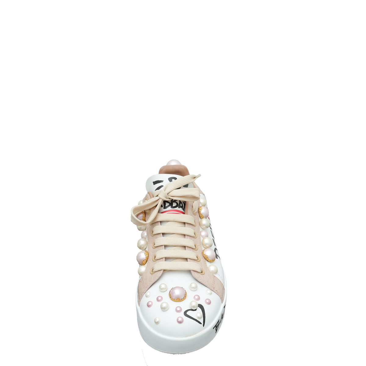 Dolce & Gabbana Bicolor Graffiti Pearl Embellished Portofino Sneakers 38-Dolce & Gabbana-THE CLOSET