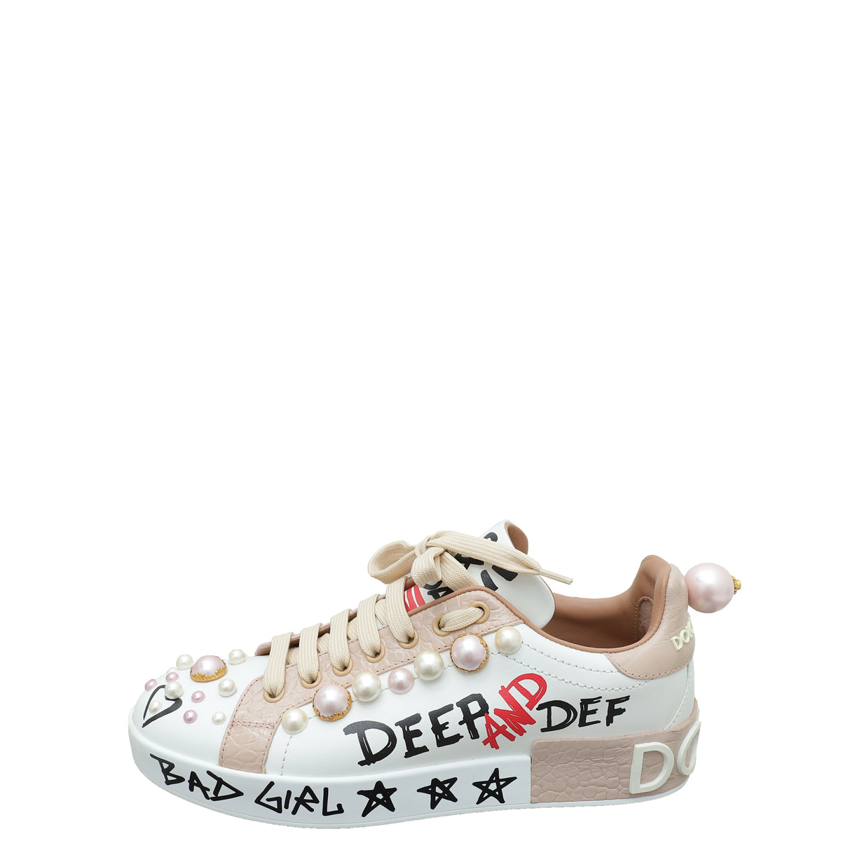 Dolce & Gabbana Bicolor Graffiti Pearl Embellished Portofino Sneakers 38