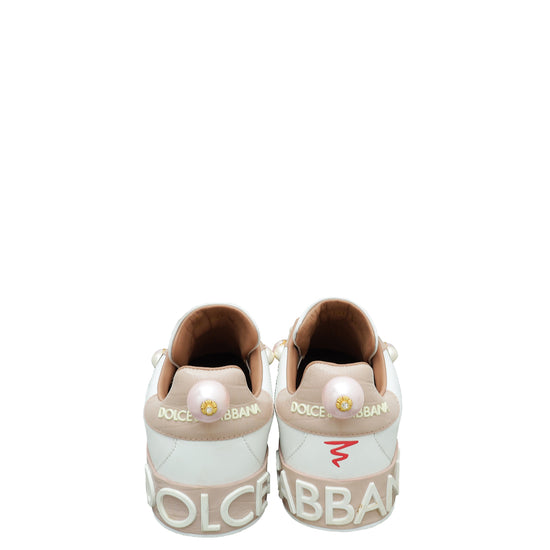 Dolce & Gabbana Bicolor Graffiti Pearl Embellished Portofino Sneakers 38