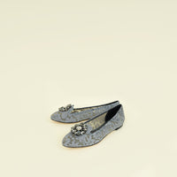 Dolce & Gabbana Grey Bellucci Crystal Embellished Lace Flat Ballerina 40.5