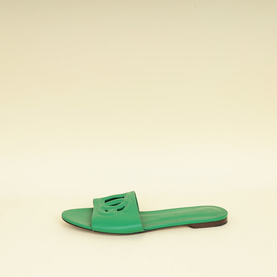 Dolce & Gabbana Green DG Logo Cutout Flat Sandals 40