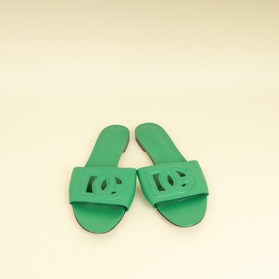 Dolce & Gabbana Green DG Logo Cutout Flat Sandals 40