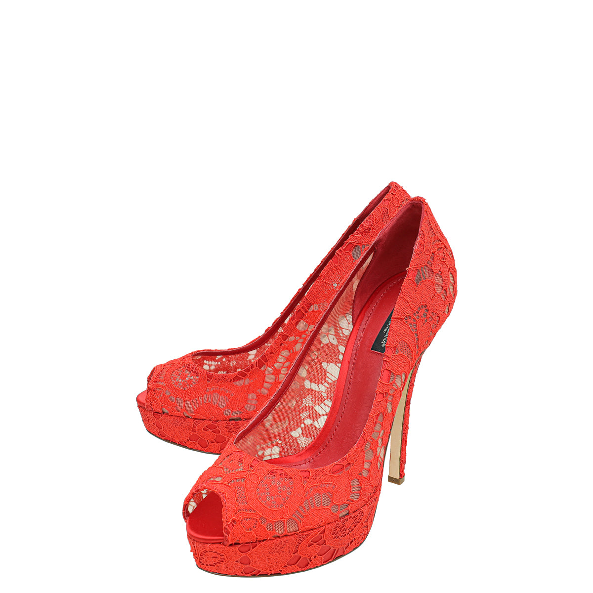 Dolce & Gabbana Red Lace Platform Peep Tote Pumps 41-Dolce & Gabbana-THE CLOSET