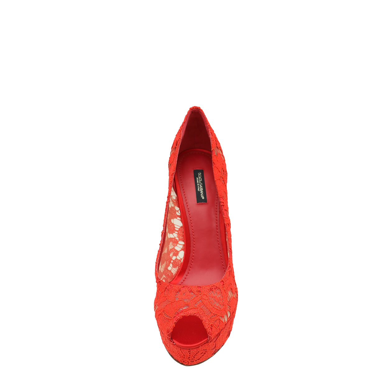 Dolce & Gabbana Red Lace Platform Peep Tote Pumps 41-Dolce & Gabbana-THE CLOSET