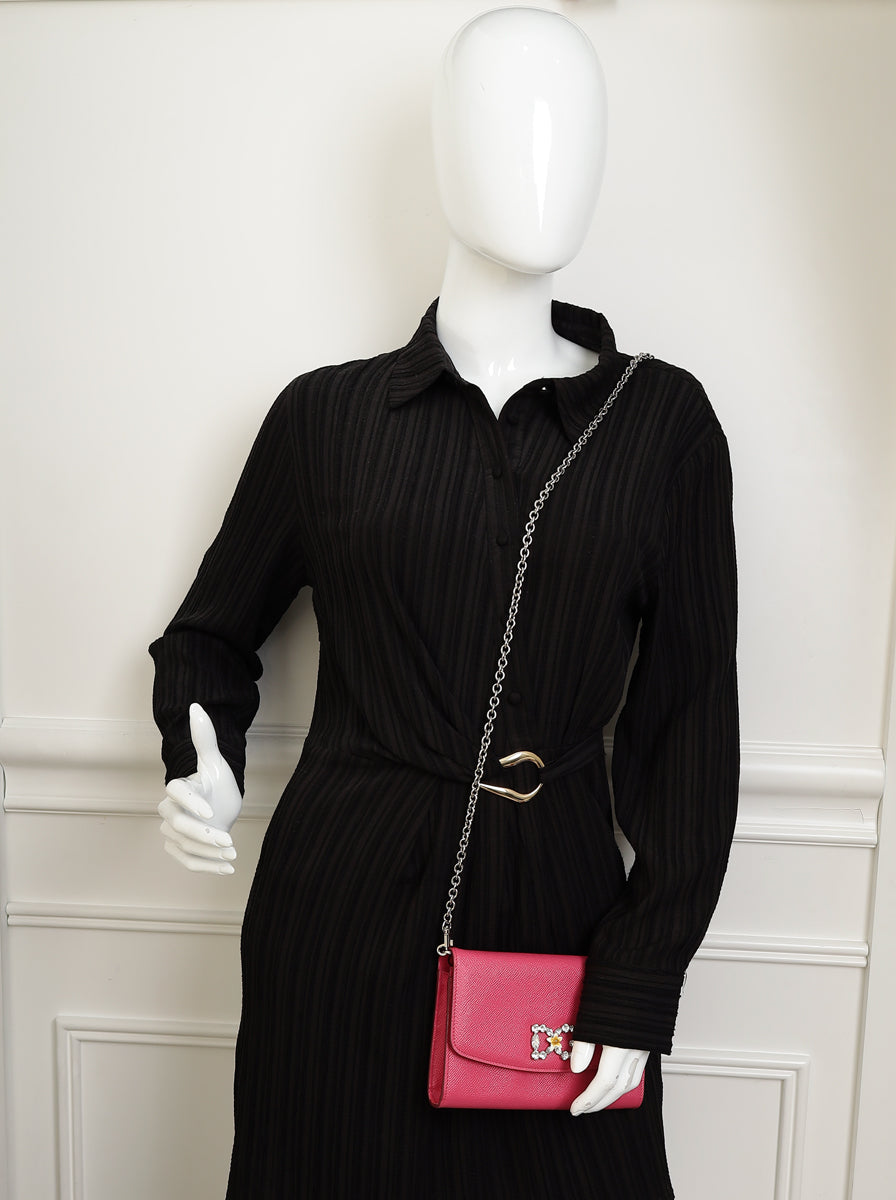 Dolce & Gabbana Pink DG Crystal Chain Wallet-Dolce & Gabbana-THE CLOSET