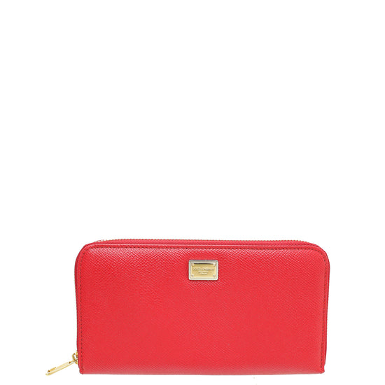 Dolce & Gabbana Red Dauphine Zip Around Long Wallet