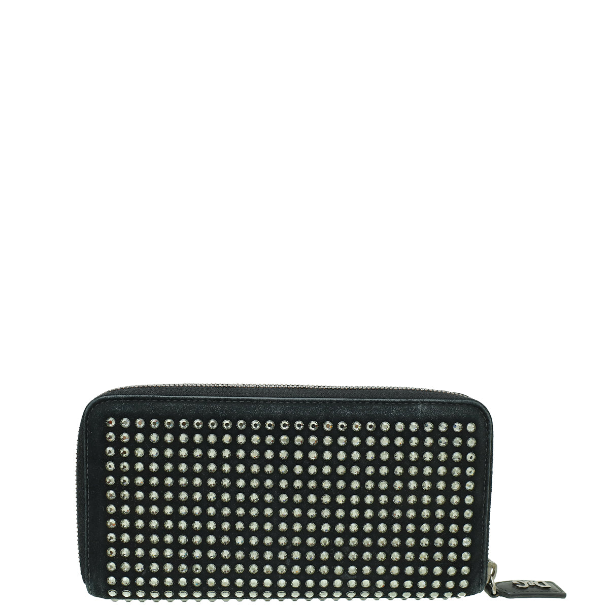 Dolce & Gabbana Black Suede Crystal Studded Zipped Around Long Wallet