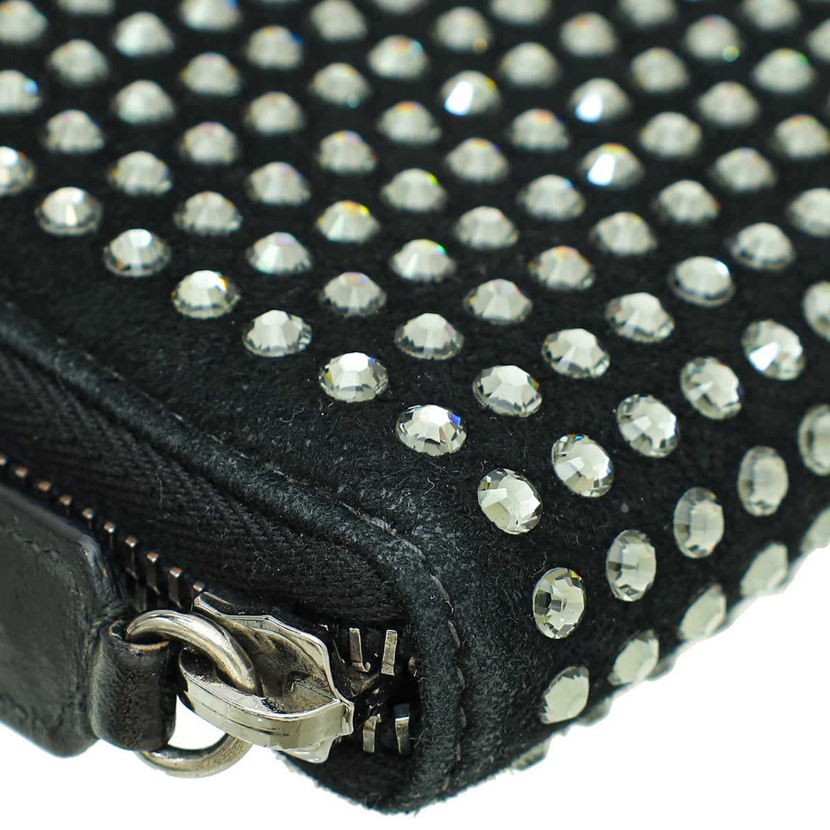 Dolce & Gabbana Black Suede Crystal Studded Zipped Around Long Wallet