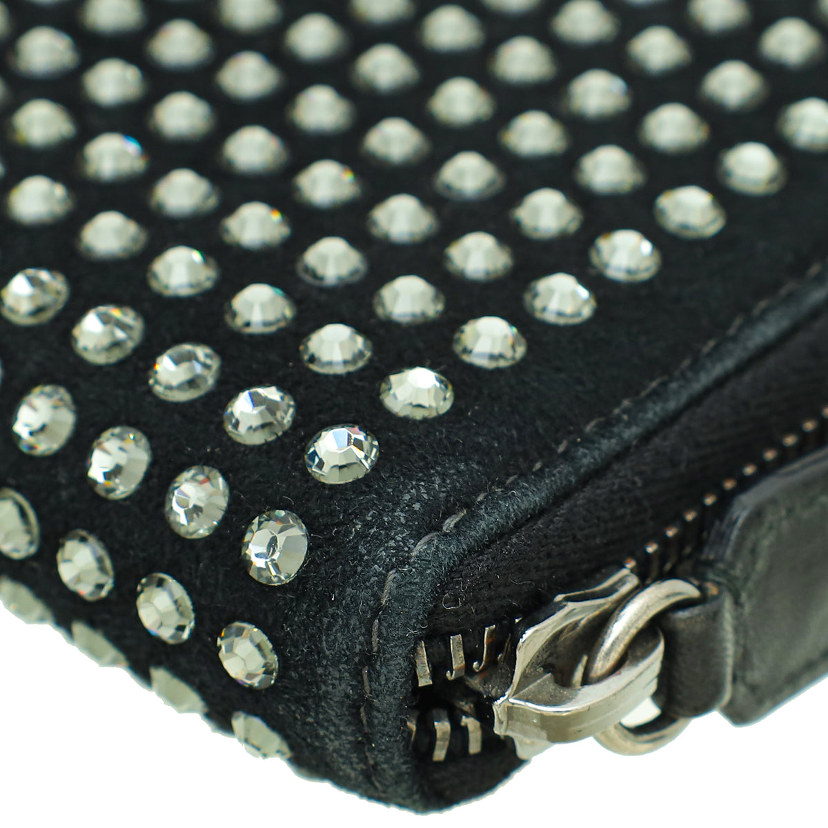 Dolce & Gabbana Black Suede Crystal Studded Zipped Around Long Wallet