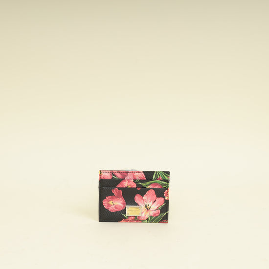 Dolce & Gabbana Black Multicolor Floral Print Card Holder
