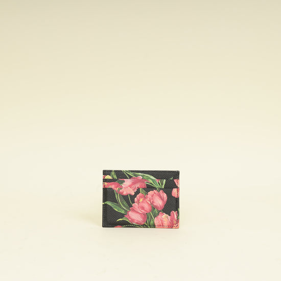 Dolce & Gabbana Black Multicolor Floral Print Card Holder