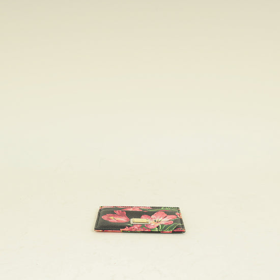 Dolce & Gabbana Black Multicolor Floral Print Card Holder