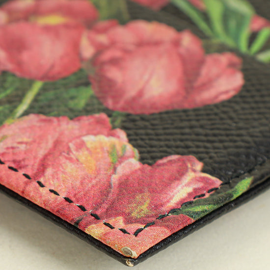 Dolce & Gabbana Black Multicolor Floral Print Card Holder