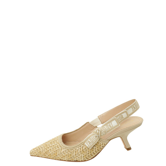 Christian Dior Naturel Raffia J'Adior Slingback Pumps 36