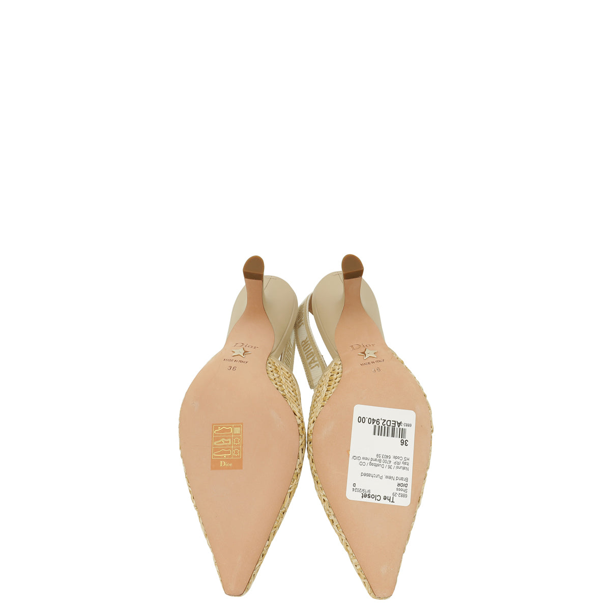 Christian Dior Naturel Raffia J'Adior Slingback Pumps 36