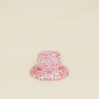 Christian Dior White Pink Toile De Jouy Embroidered Bucket Hat