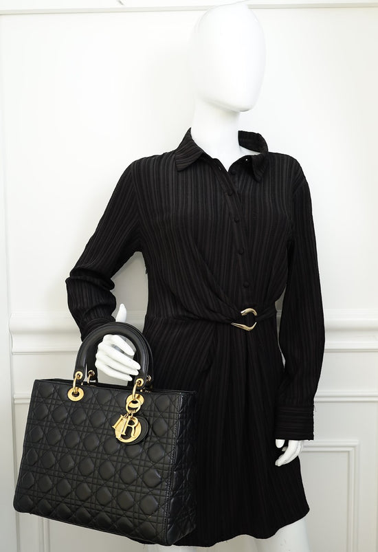 Christian Dior Black Lady Dior Large Bag