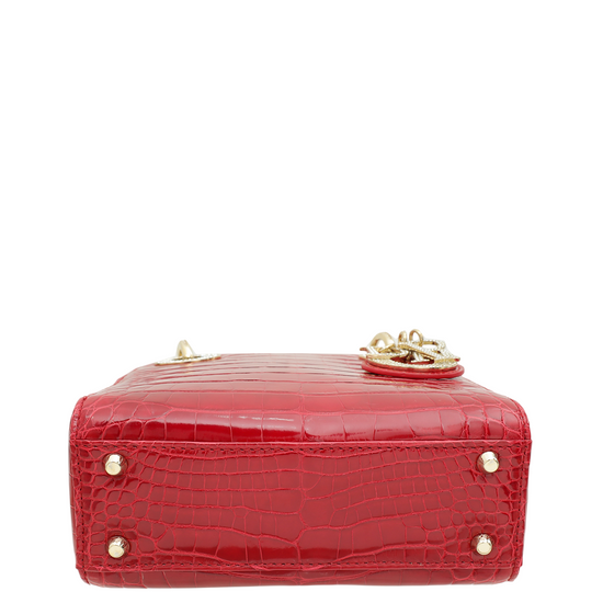 Christian Dior Red Alligator Lady Dior Mini Crystal Bag