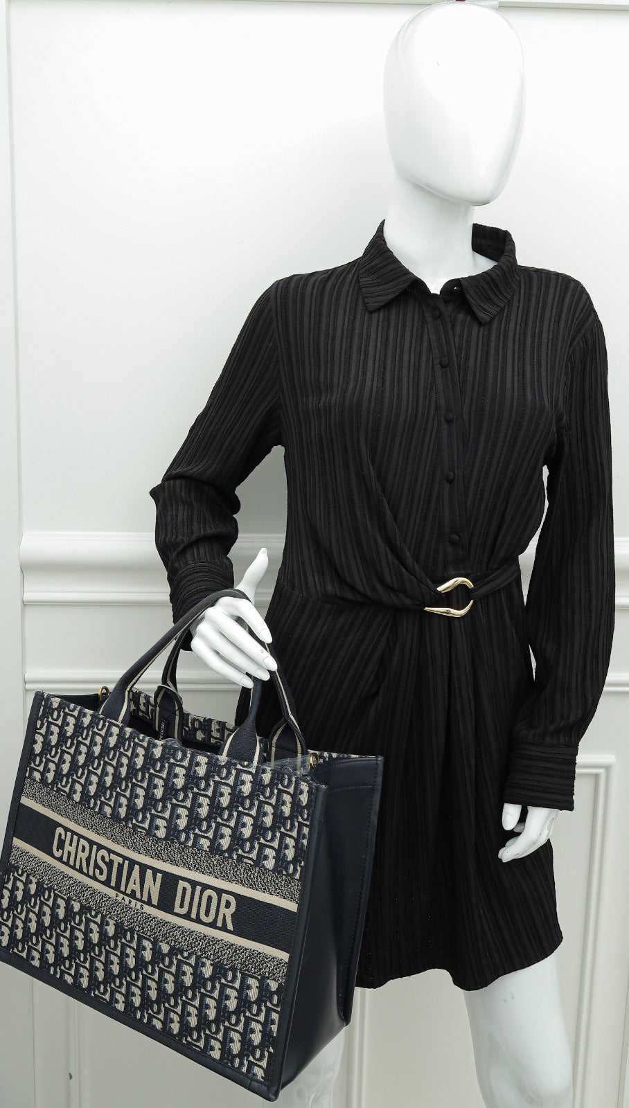 Christian Dior Blue Oblique Embroidery and Calfskin Book Tote