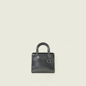 Christian Dior Metallic Dark Gray Micro Cannage Lady Dior Medium Bag