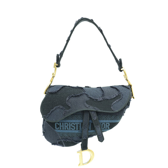 Christian Dior Blue Embroidered Camouflage Saddle Bag